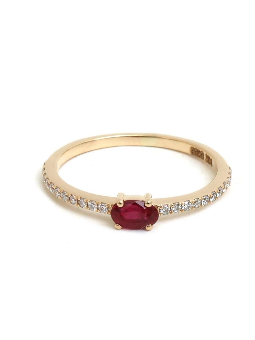 14K Real Solid Yellow Gold Ruby & Diamond Ring Size 6.5